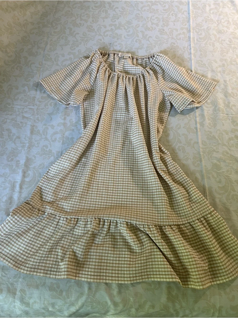 Michael Kors Beige Plaid Ruffle-Hem Girls' Dress